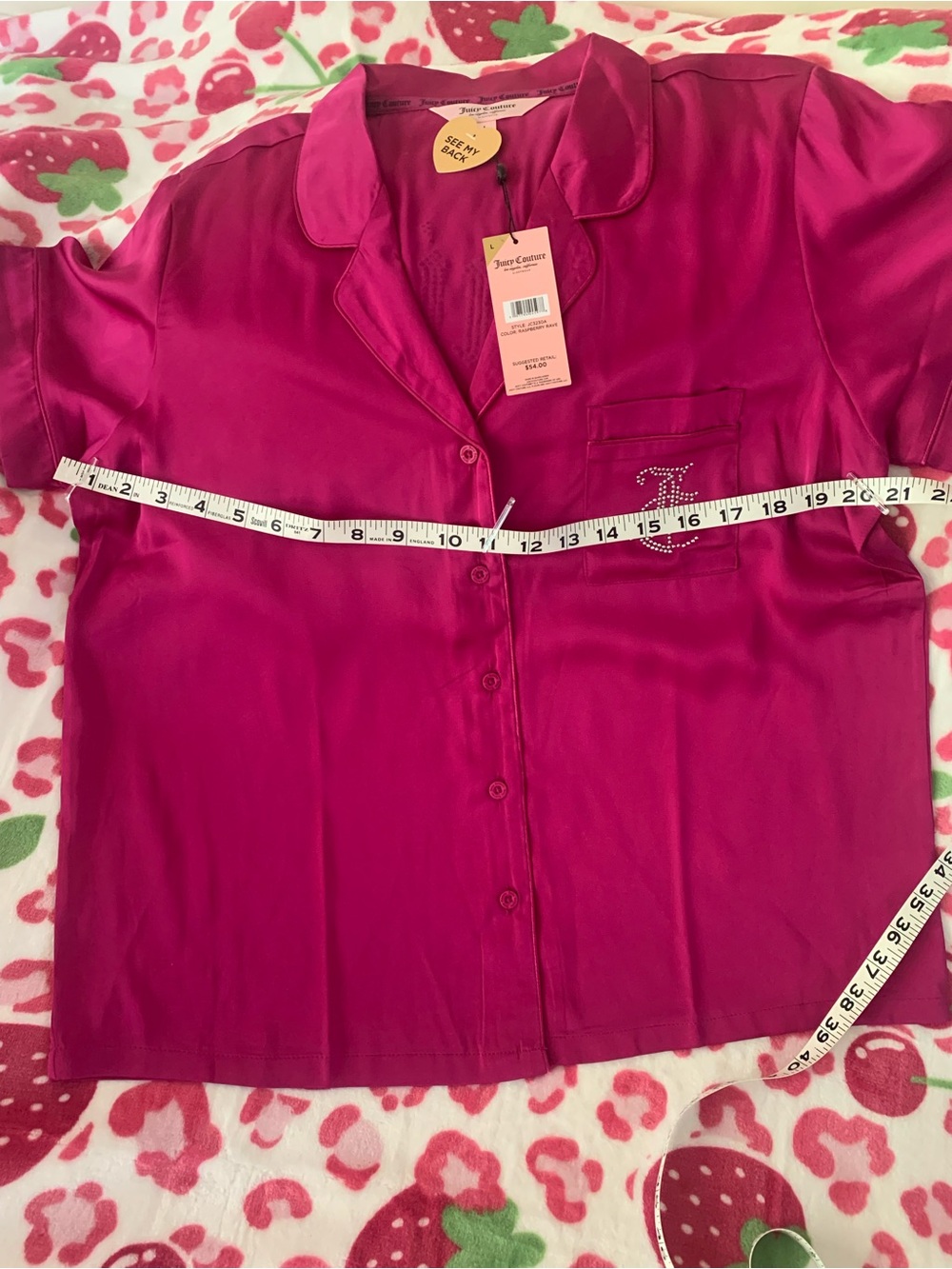 Juicy Couture Silky Satin Bling Pajama Set Raspberry Rave Large NWT - Picture 6 of 15